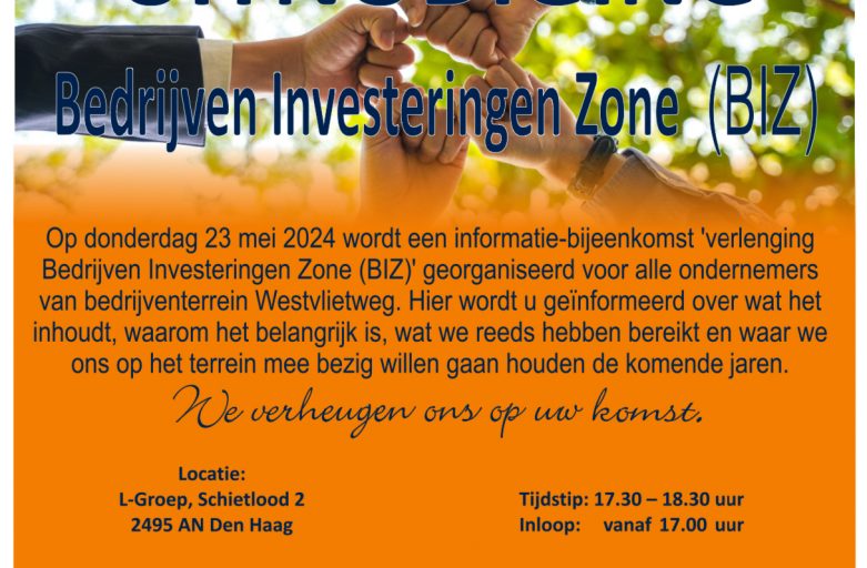 Informatiebijeenkomst verlenging BIZ Westvlietweg op 23 mei a.s. | aanmelden s.v.p. uiterlijk 20 mei a.s.